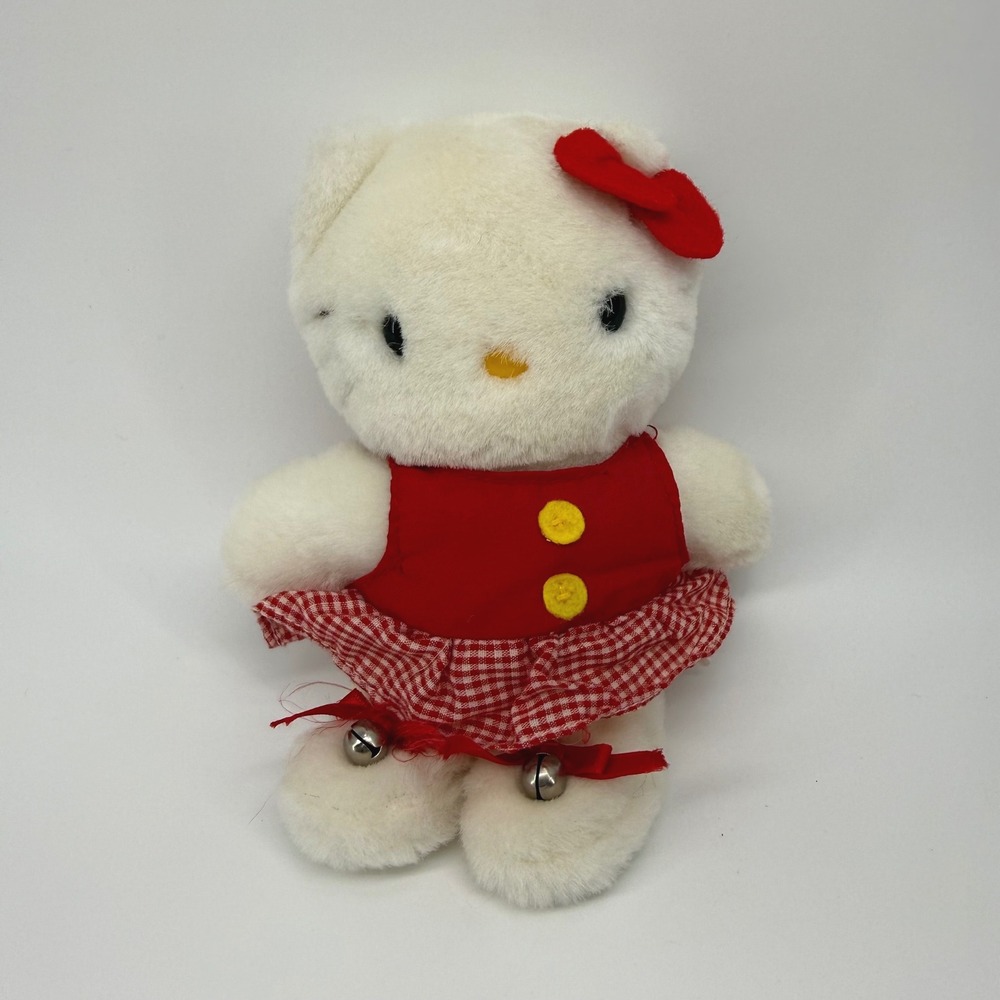 Vintage 1990 Sanrio Hello Kitty Finger Puppet Plush Gingham Jingle Bells RARE